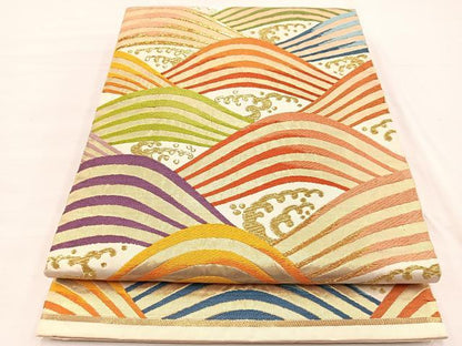 平和屋着物◎西陣 六通柄袋帯 唐織 立波文 金糸 正絹 逸品 BAAX0934hv