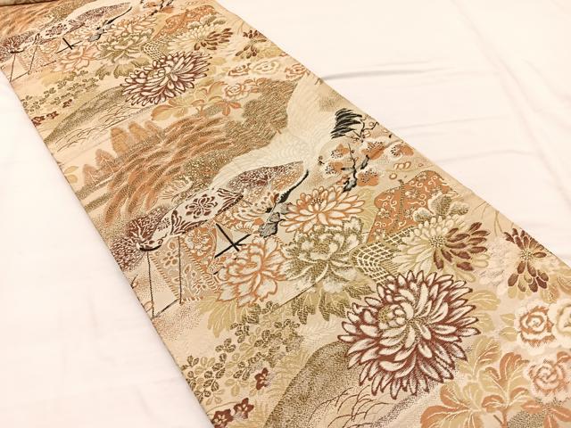 平和屋着物◎丸帯　飛鶴風景文　引抜き帯　正絹　逸品　BAAX0938hv