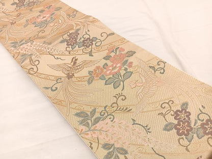 平和屋着物◎六通柄袋帯 唐織 鳳凰花文 金糸 正絹 逸品 BAAX0944hv