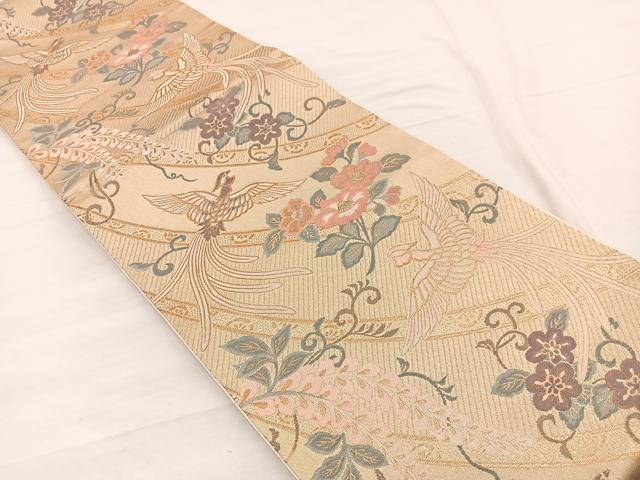 平和屋着物◎六通柄袋帯 唐織 鳳凰花文 金糸 正絹 逸品 BAAX0944hv