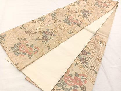 平和屋着物◎六通柄袋帯 唐織 鳳凰花文 金糸 正絹 逸品 BAAX0944hv