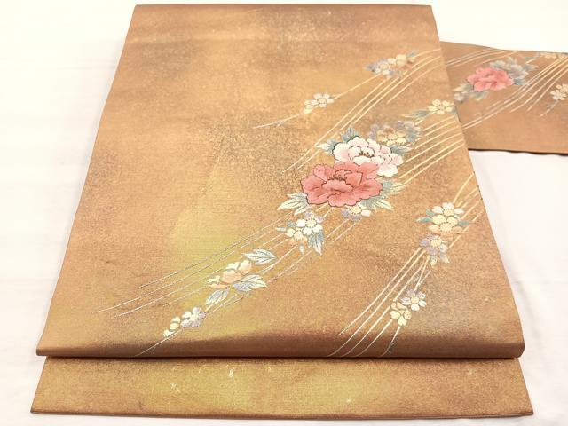 平和屋着物＊夏物　九寸名古屋帯　草花文　金銀糸　逸品　CAAR0711eg 平和屋着物＊夏物 絽綴れ 八寸名古屋帯 横段草花文 金