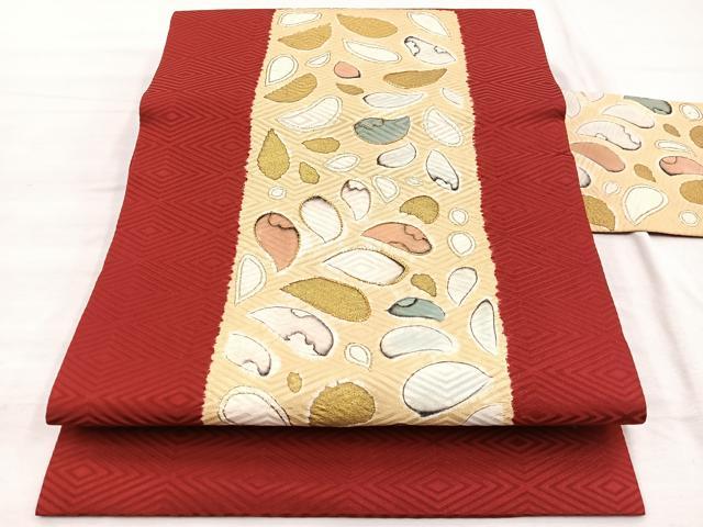 平和屋着物●九寸名古屋帯　総絞り　辻が花　正絹　逸品　DABB3137cm 平和屋着物◎九寸名古屋帯 辻が花 絞り 駒刺繍 金彩 正絹 逸品 BAAX0952hv
