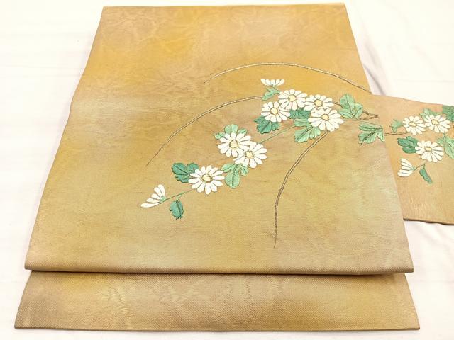 平和屋着物◎九寸名古屋帯 刺繍 菊 銀糸 正絹 逸品 BAAX0953hv