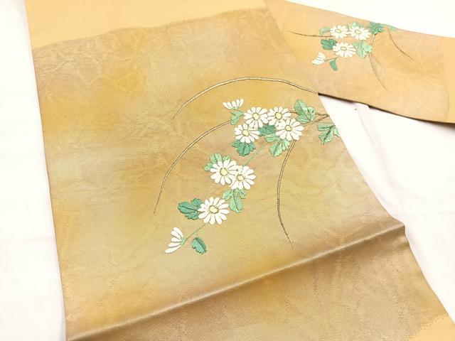 平和屋着物◎九寸名古屋帯 刺繍 菊 銀糸 正絹 逸品 BAAX0953hv