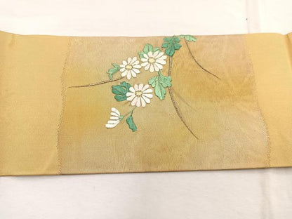 平和屋着物◎九寸名古屋帯 刺繍 菊 銀糸 正絹 逸品 BAAX0953hv