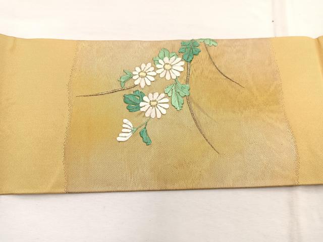 平和屋着物◎九寸名古屋帯 刺繍 菊 銀糸 正絹 逸品 BAAX0953hv