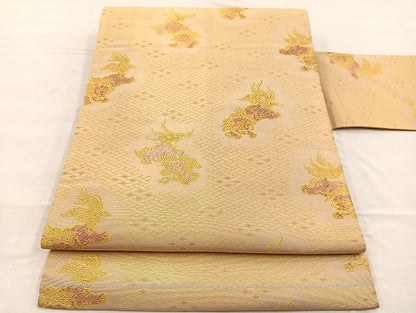 平和屋着物◎全通柄 九寸名古屋帯 獅子 金糸 正絹 逸品 BAAX0957hv