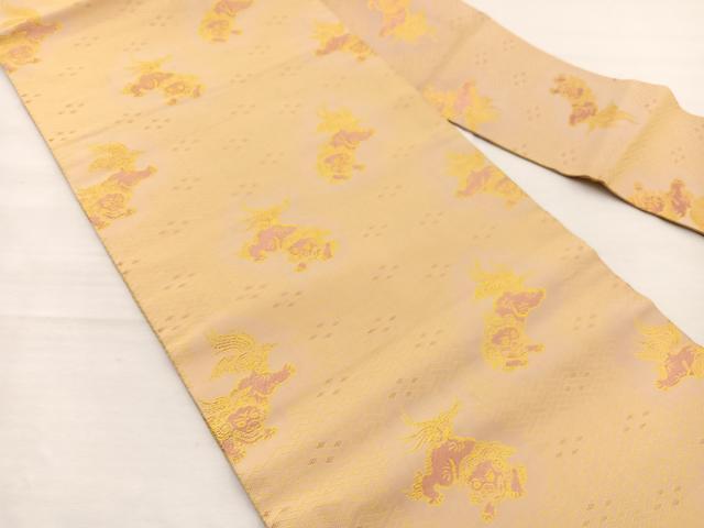 平和屋着物◎全通柄 九寸名古屋帯 獅子 金糸 正絹 逸品 BAAX0957hv