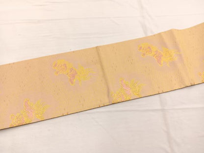 平和屋着物◎全通柄 九寸名古屋帯 獅子 金糸 正絹 逸品 BAAX0957hv