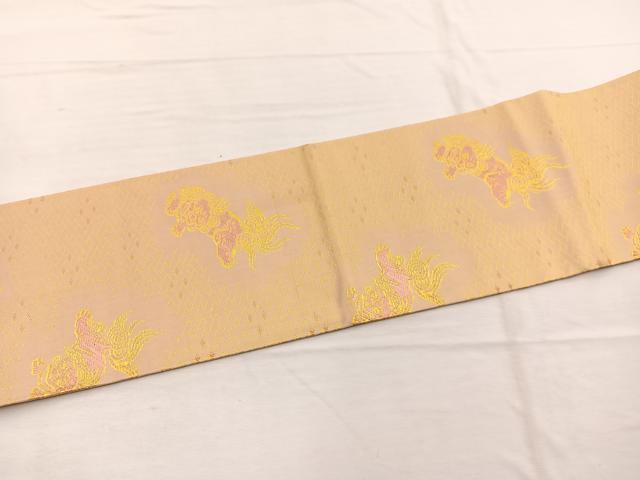 平和屋着物◎全通柄 九寸名古屋帯 獅子 金糸 正絹 逸品 BAAX0957hv
