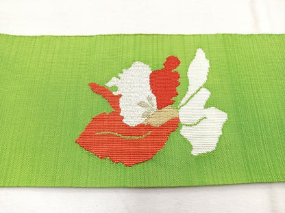 平和屋着物◎八寸名古屋帯 すくい織 カトレア 金銀糸 正絹 逸品 BAAX0963hv