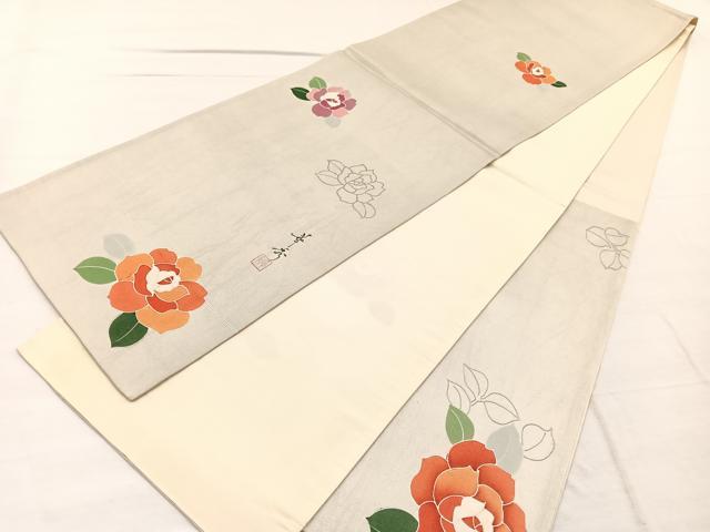 平和屋着物◎六通柄袋帯 作家物 草花文 銀彩 引箔 正絹 逸品 BAAX0974hv