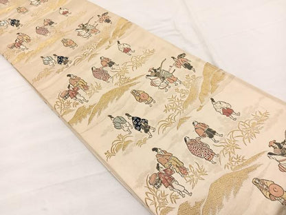 平和屋着物◎六通柄袋帯 唐織 人物風景文 金糸 正絹 逸品 BAAX0978hv