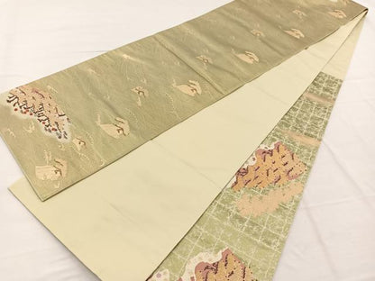 平和屋着物◎六通柄袋帯 唐織 浜松文 金銀糸 正絹 逸品 未使用 BAAX0980hv