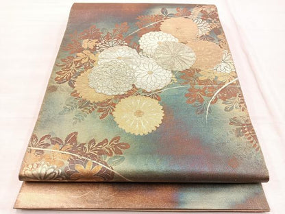 平和屋着物◎太鼓柄袋帯 刺繍 菊 金銀彩 正絹 逸品 BAAX0982hv