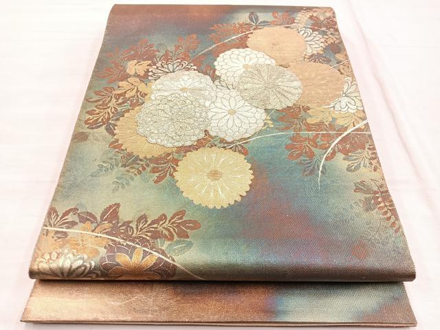 平和屋着物◎太鼓柄袋帯 刺繍 菊 金銀彩 正絹 逸品 BAAX0982hv