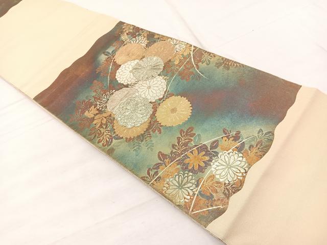 平和屋着物◎太鼓柄袋帯 刺繍 菊 金銀彩 正絹 逸品 BAAX0982hv