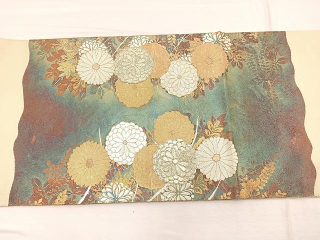 平和屋着物◎太鼓柄袋帯 刺繍 菊 金銀彩 正絹 逸品 BAAX0982hv