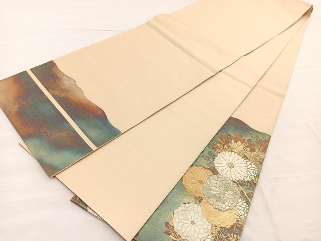 平和屋着物◎太鼓柄袋帯 刺繍 菊 金銀彩 正絹 逸品 BAAX0982hv