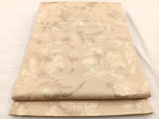 平和屋着物◎六通柄袋帯　更紗花唐草文　金糸　正絹　逸品　BAAX0991hv