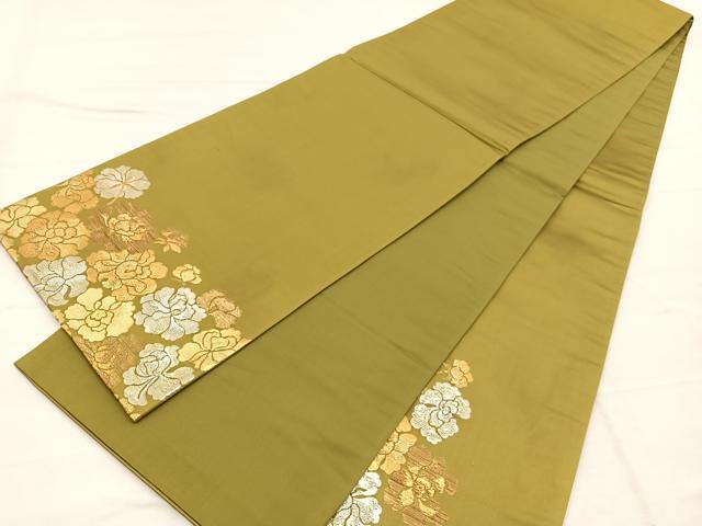 平和屋着物●太鼓柄袋帯　すくい織　霞草花文　金銀糸　正絹　逸品　CABD5749hy 平和屋着物＊夏物 絽綴れ 太鼓柄袋帯 草花文 金銀糸 正絹 逸品