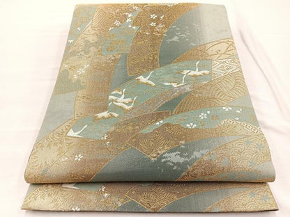 平和屋着物◎六通柄袋帯 唐織 飛鶴花文 金糸 正絹 逸品 BAAX0993hv