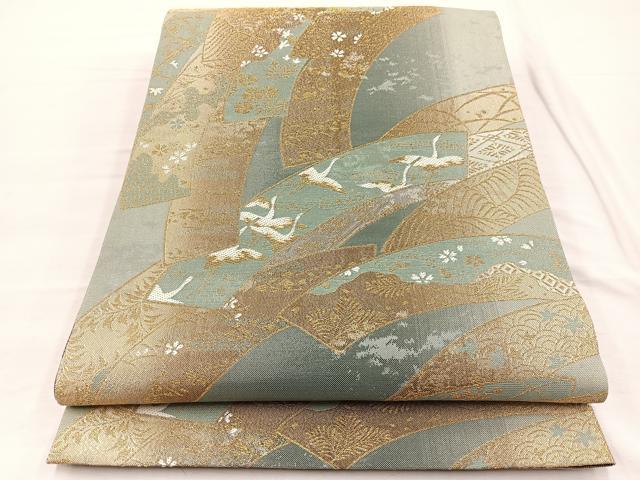 平和屋着物◎六通柄袋帯 唐織 飛鶴花文 金糸 正絹 逸品 BAAX0993hv