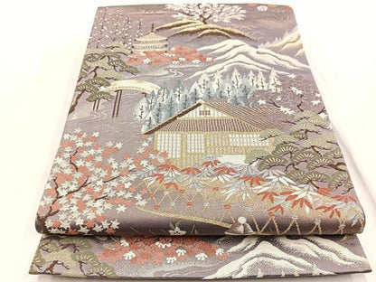 平和屋着物◎六通柄袋帯　唐織　名所風景文　金銀糸　正絹　逸品　BAAX0994hv