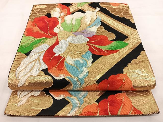 平和屋着物◎六通柄袋帯　唐織　花鳥丸文　金糸　正絹　逸品　BAAX1002qw