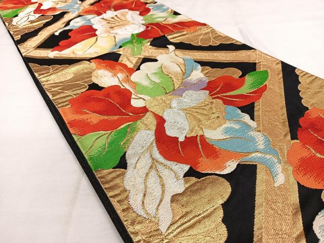 平和屋着物◎六通柄袋帯　唐織　花鳥丸文　金糸　正絹　逸品　BAAX1002qw