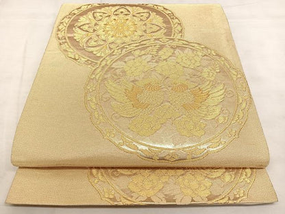 平和屋着物◎六通柄袋帯　唐織　花鳥丸文　金糸　正絹　逸品　BAAX1003qw