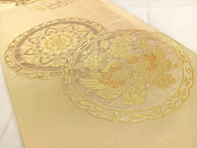 平和屋着物◎六通柄袋帯　唐織　花鳥丸文　金糸　正絹　逸品　BAAX1003qw