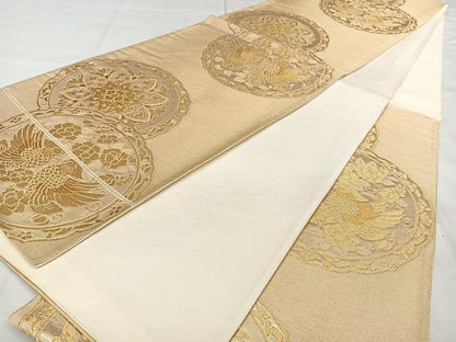 平和屋着物◎六通柄袋帯　唐織　花鳥丸文　金糸　正絹　逸品　BAAX1003qw