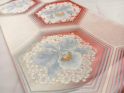 平和屋着物◎西陣　六通柄袋帯　亀甲花文　金銀糸　正絹　逸品　BAAX1004qw