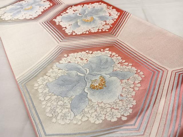 平和屋着物◎西陣　六通柄袋帯　亀甲花文　金銀糸　正絹　逸品　BAAX1004qw