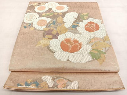 平和屋着物◎西陣　熊本織物謹製　六通柄袋帯　唐織　花丸文　金銀糸　証紙付き　正絹　逸品　BAAX1008qw