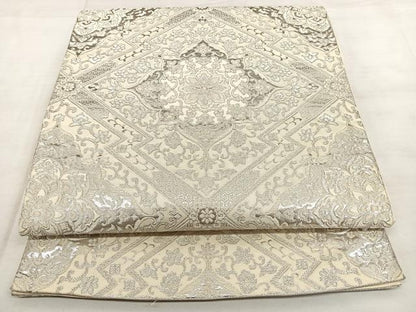 平和屋着物◎六通柄袋帯　松皮菱花文　銀糸　正絹　逸品　BAAX1009qw