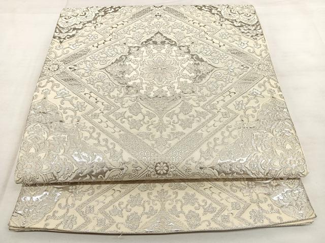 平和屋着物◎六通柄袋帯　松皮菱花文　銀糸　正絹　逸品　BAAX1009qw