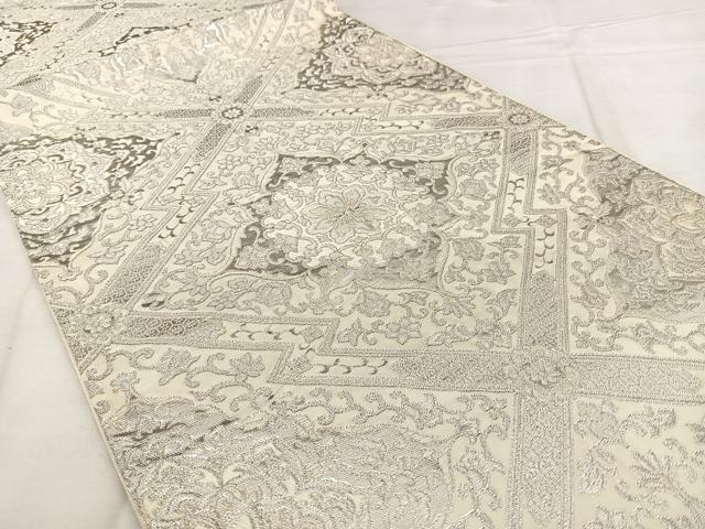 平和屋着物◎六通柄袋帯　松皮菱花文　銀糸　正絹　逸品　BAAX1009qw