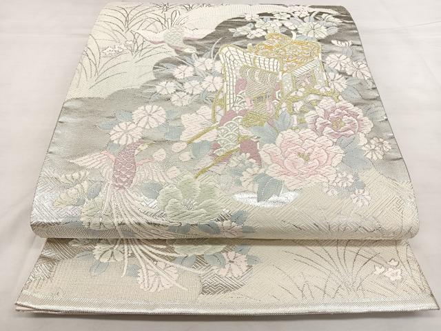 平和屋着物◎本佐賀錦　六通柄袋帯　御所車花鳥文　金銀糸　正絹　逸品　BAAX1017qw