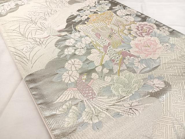 平和屋着物◎本佐賀錦　六通柄袋帯　御所車花鳥文　金銀糸　正絹　逸品　BAAX1017qw