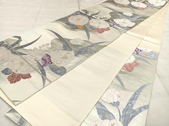 平和屋着物◎六通柄袋帯　唐織　草花文　金銀糸　正絹　逸品　BAAX1020qw