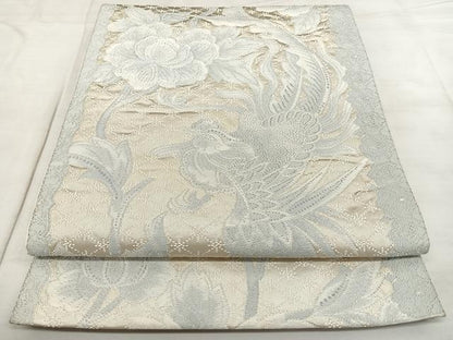平和屋着物◎六通柄袋帯　花鳥文　銀糸　正絹　逸品　BAAX1022qw