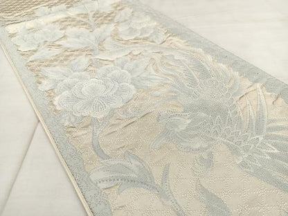 平和屋着物◎六通柄袋帯　花鳥文　銀糸　正絹　逸品　BAAX1022qw