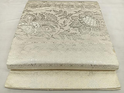 平和屋着物◎西陣　六通柄袋帯　更紗花文　銀糸　正絹　逸品　BAAX1026qw
