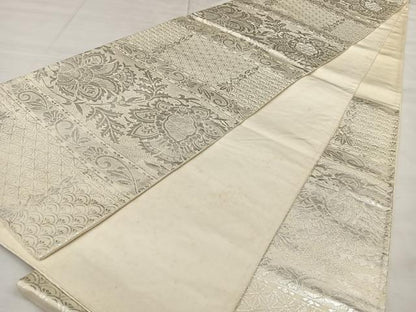 平和屋着物◎西陣　六通柄袋帯　更紗花文　銀糸　正絹　逸品　BAAX1026qw