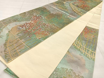 平和屋着物◎六通柄袋帯　ふるさと　金糸　正絹　逸品　BAAX1027qw