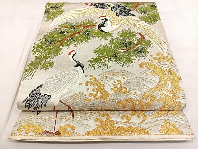 平和屋着物◎六通柄袋帯 唐織 飛鶴松文 金銀糸 正絹 逸品 BAAX1031qw