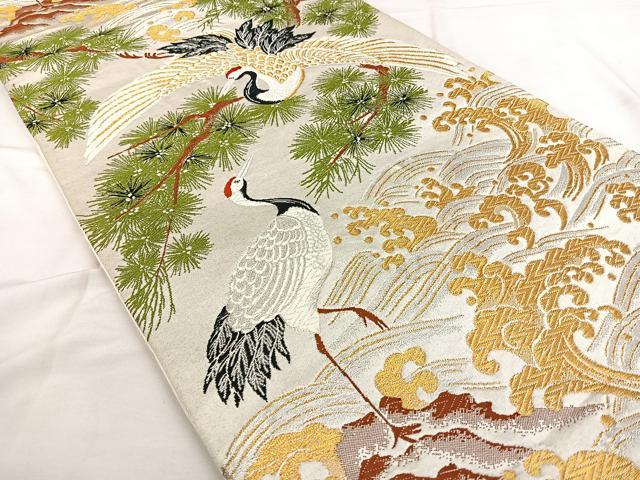 平和屋着物◎六通柄袋帯 唐織 飛鶴松文 金銀糸 正絹 逸品 BAAX1031qw